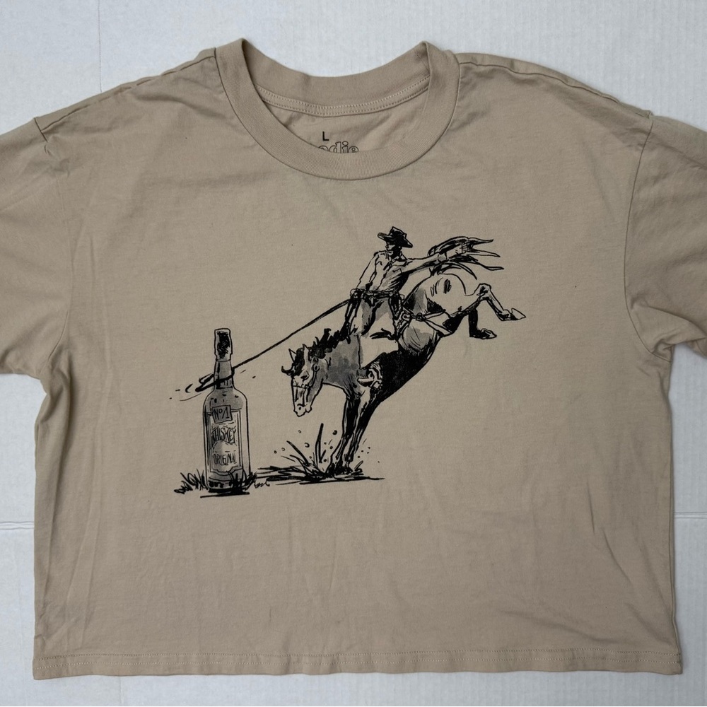 Goodie Two Sleeves Beige Cowboy Whiskey GrapgicT-Shirt